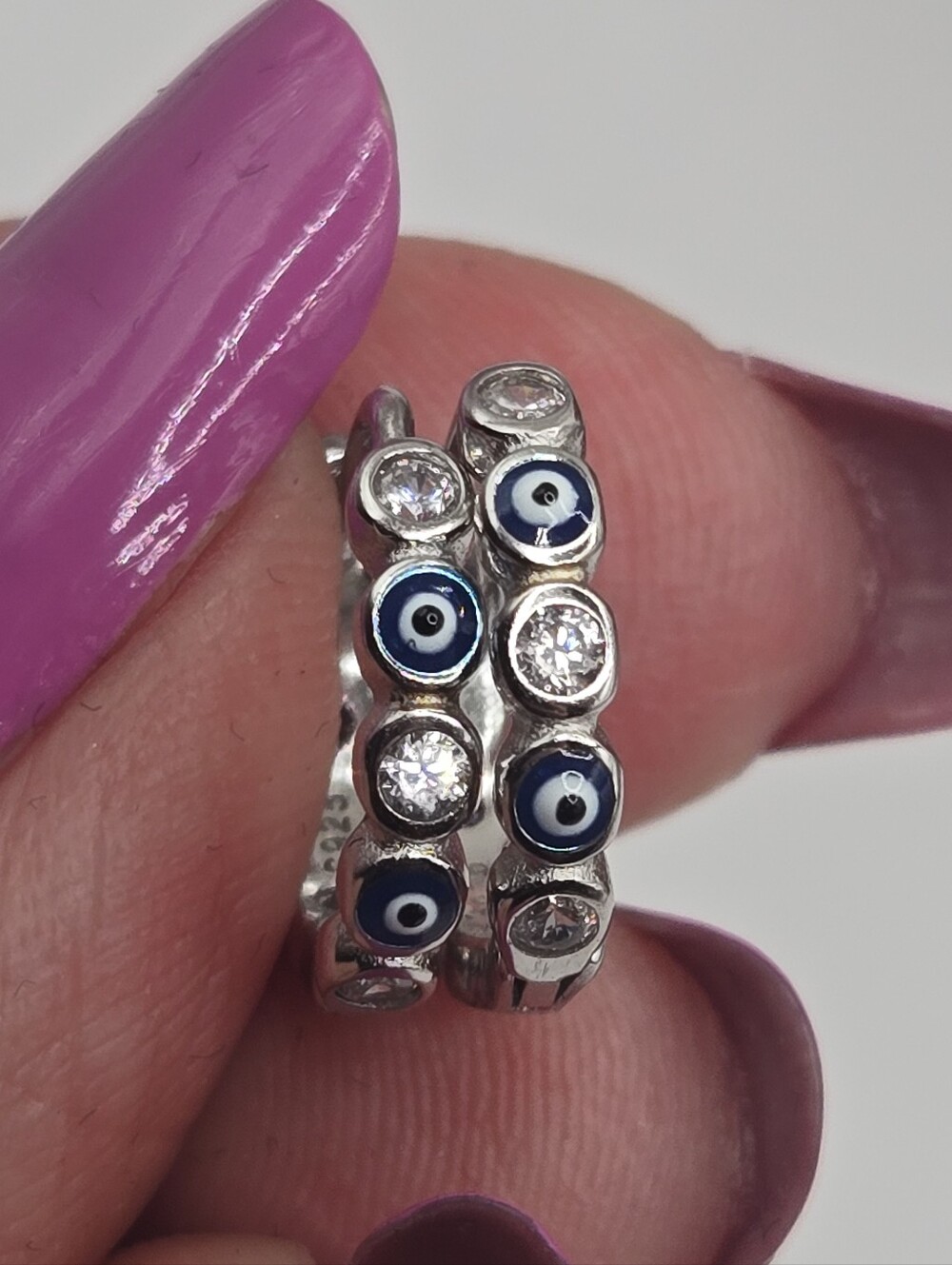 Sterling Silver Evil Eye Hoop Earrings with Blue Accents